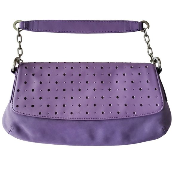 Ann Taylor Leather, Suede, & Brushed Silver Shoulder Handbag | NWOT | Lavender - Picture 8 of 14